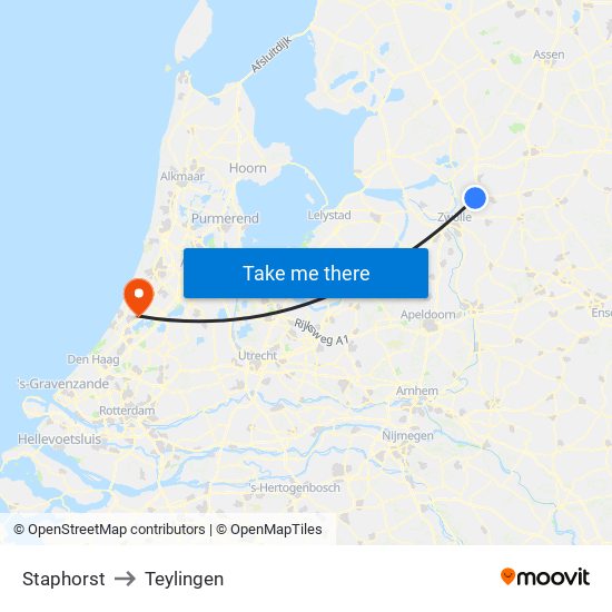 Staphorst to Teylingen map