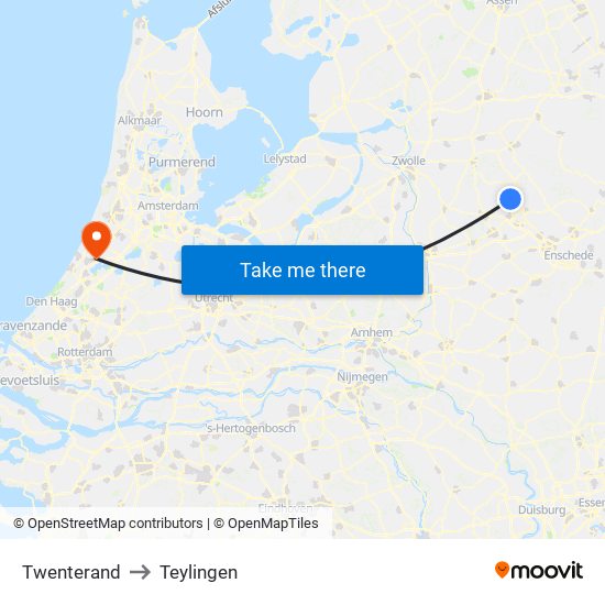 Twenterand to Teylingen map