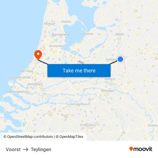 Voorst to Teylingen map