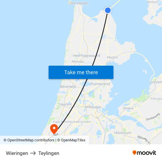 Wieringen to Teylingen map