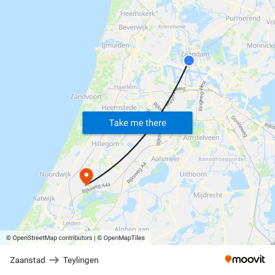 Zaanstad to Teylingen map