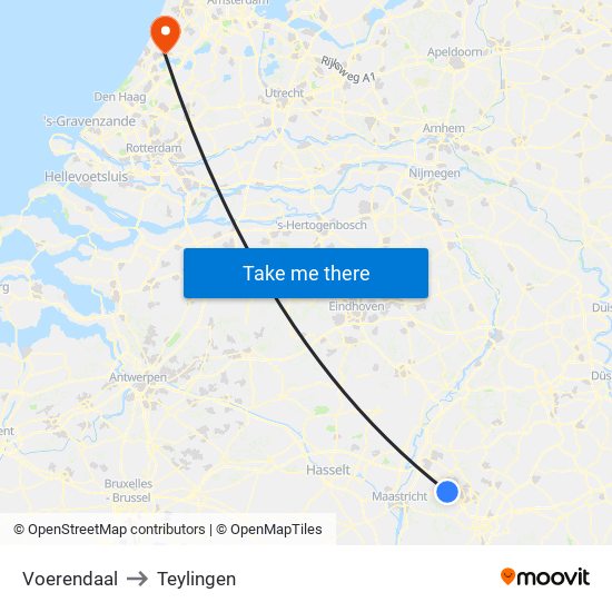 Voerendaal to Teylingen map