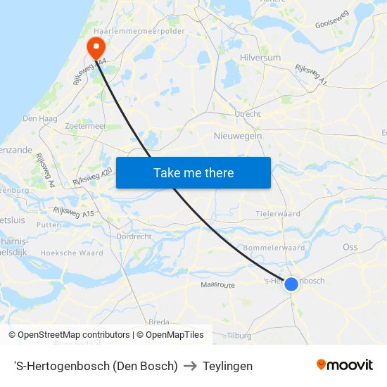 'S-Hertogenbosch (Den Bosch) to Teylingen map