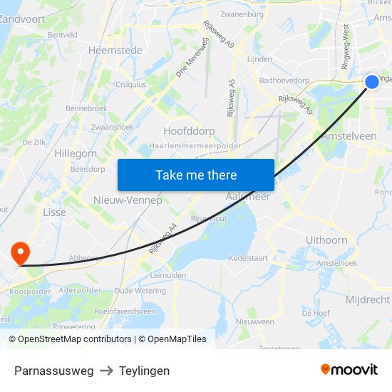 Parnassusweg to Teylingen map