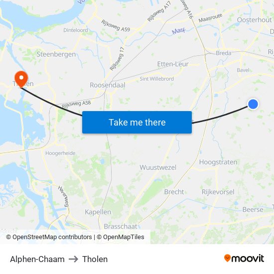 Alphen-Chaam to Tholen map