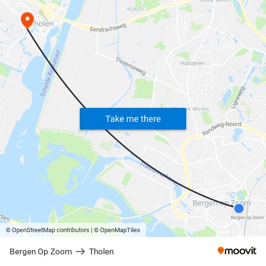 Bergen Op Zoom to Tholen map
