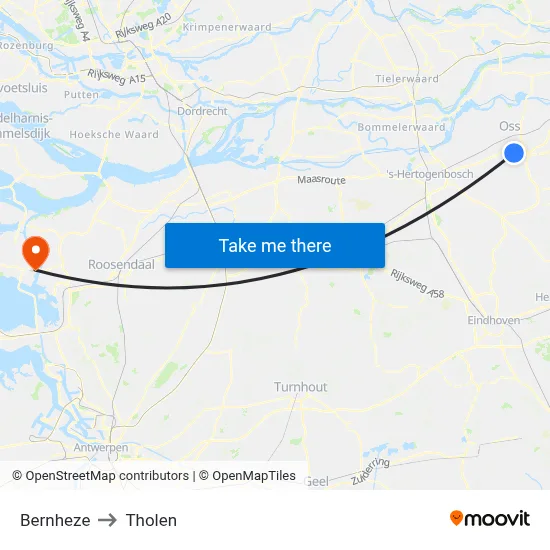 Bernheze to Tholen map