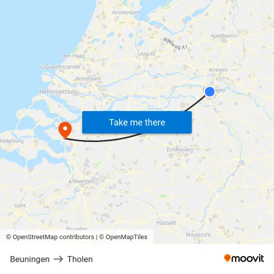 Beuningen to Tholen map