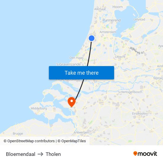 Bloemendaal to Tholen map