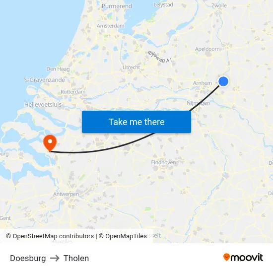 Doesburg to Tholen map
