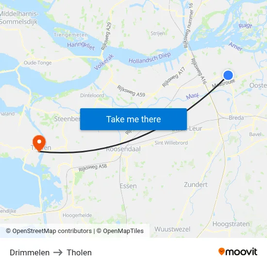 Drimmelen to Tholen map