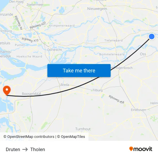 Druten to Tholen map