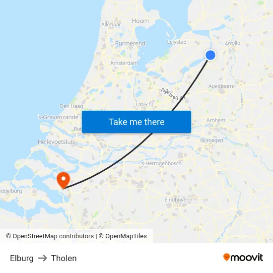 Elburg to Tholen map
