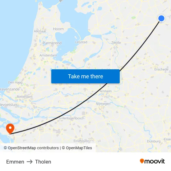 Emmen to Tholen map