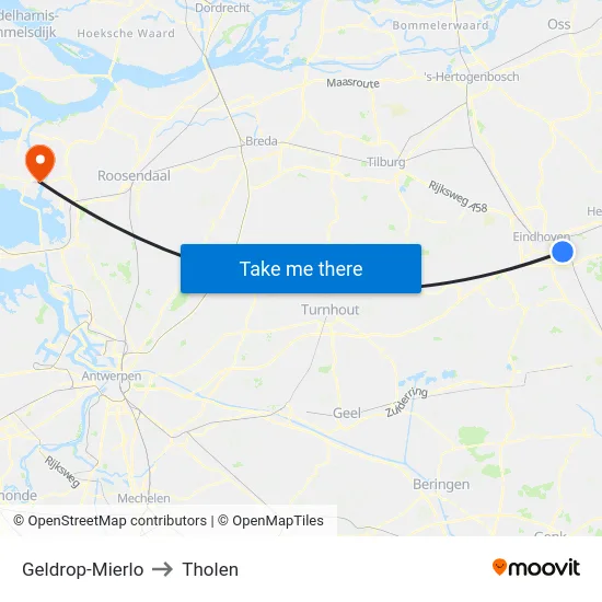Geldrop-Mierlo to Tholen map