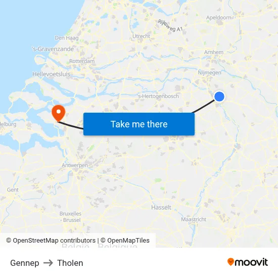 Gennep to Tholen map