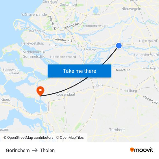 Gorinchem to Tholen map