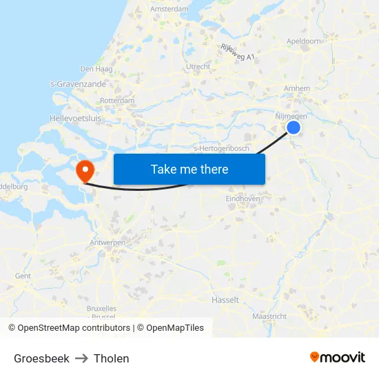 Groesbeek to Tholen map
