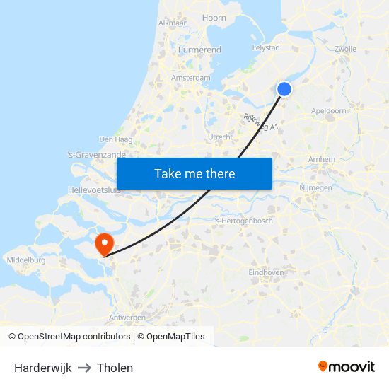 Harderwijk to Tholen map