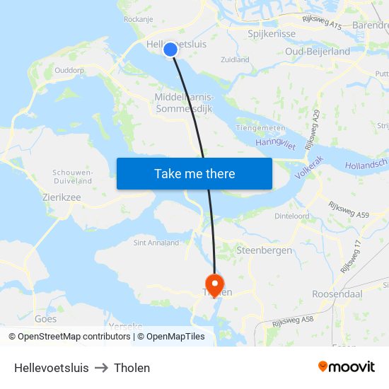 Hellevoetsluis to Tholen map