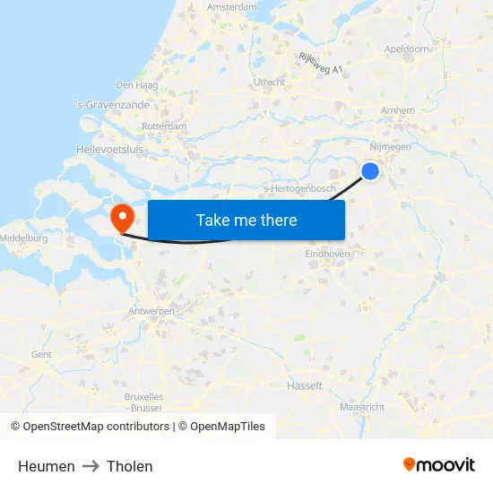 Heumen to Tholen map