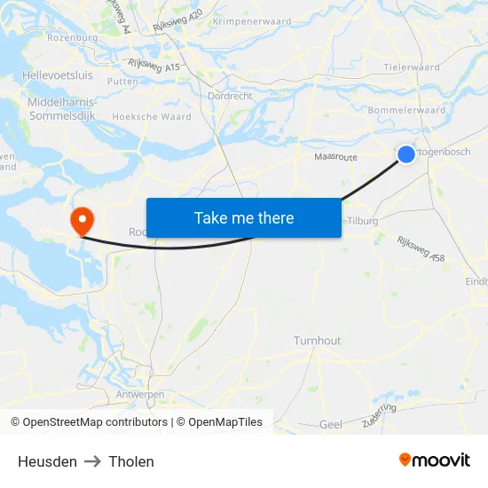 Heusden to Tholen map