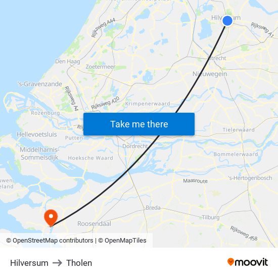 Hilversum to Tholen map