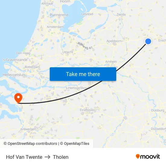 Hof Van Twente to Tholen map
