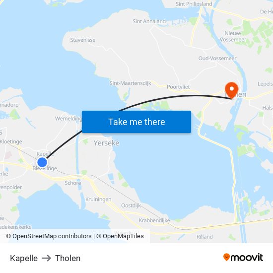 Kapelle to Tholen map