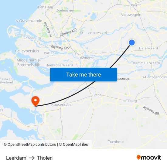 Leerdam to Tholen map