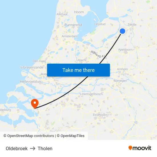 Oldebroek to Tholen map