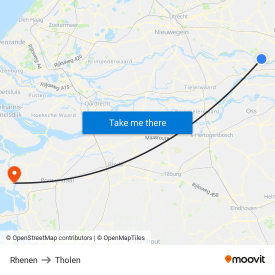 Rhenen to Tholen map