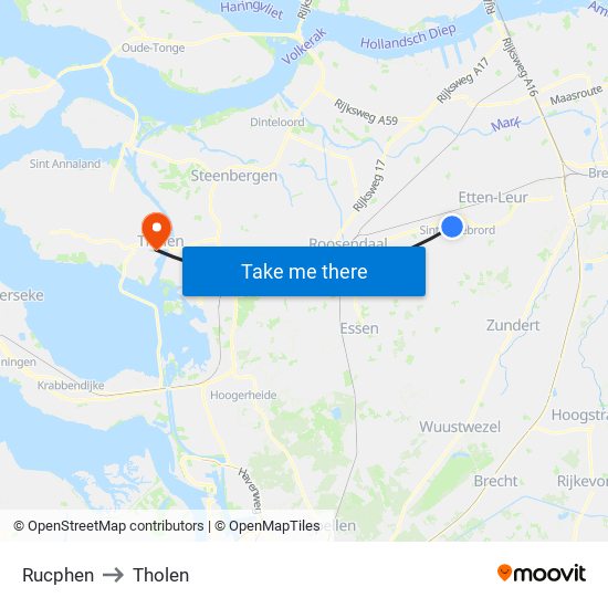 Rucphen to Tholen map