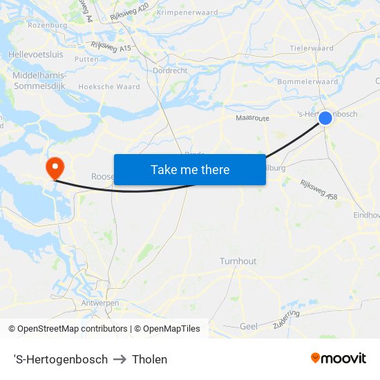'S-Hertogenbosch to Tholen map