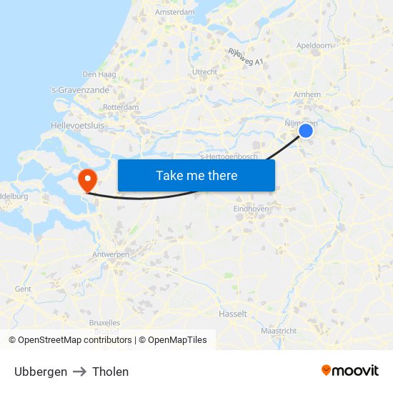 Ubbergen to Tholen map