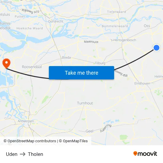 Uden to Tholen map