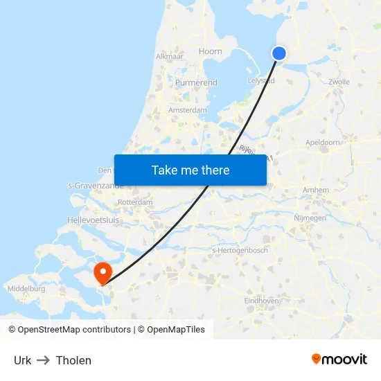 Urk to Tholen map