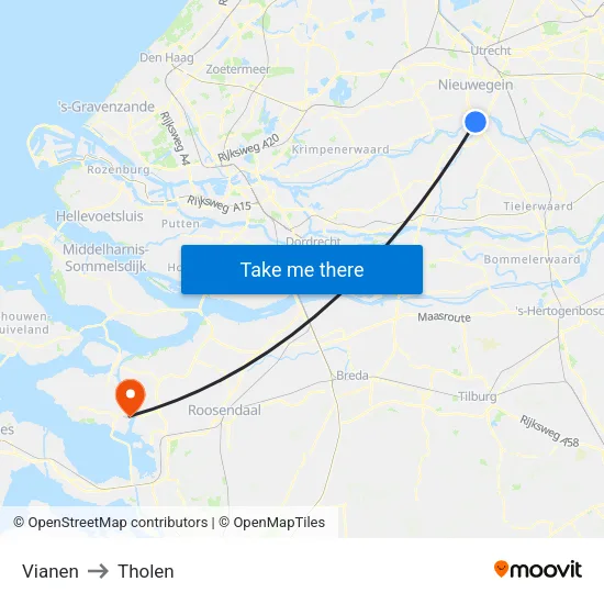 Vianen to Tholen map