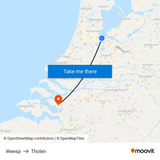 Weesp to Tholen map