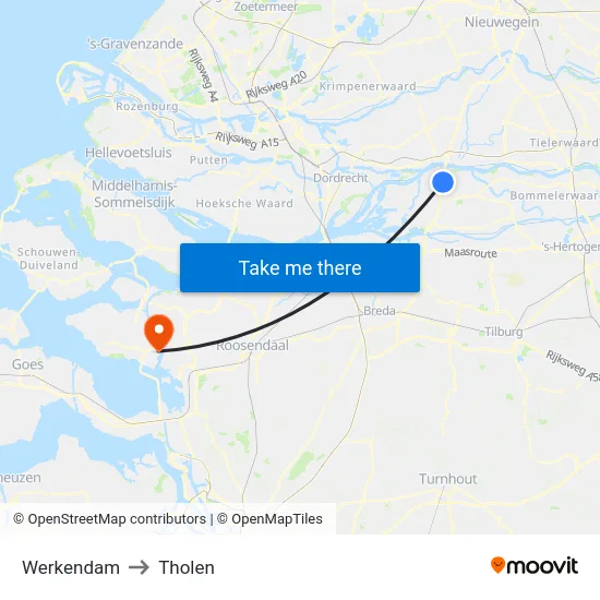 Werkendam to Tholen map