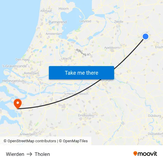 Wierden to Tholen map