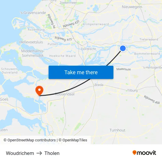 Woudrichem to Tholen map