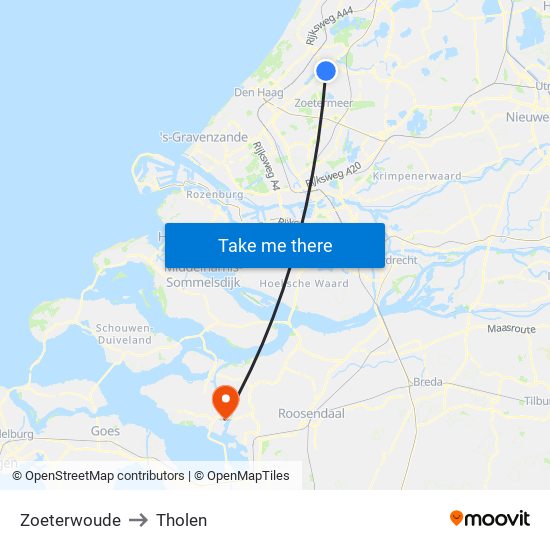 Zoeterwoude to Tholen map