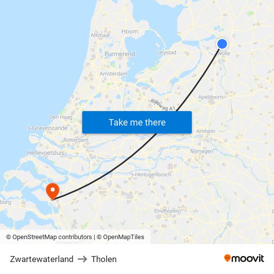 Zwartewaterland to Tholen map