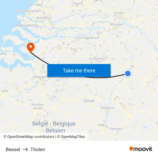 Beesel to Tholen map