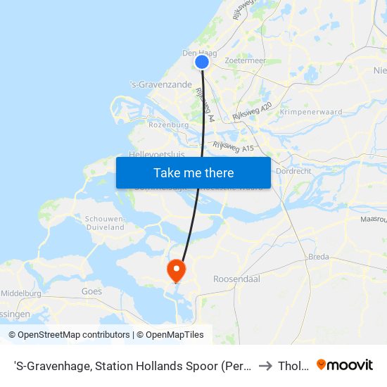 'S-Gravenhage, Station Hollands Spoor (Perron A) to Tholen map