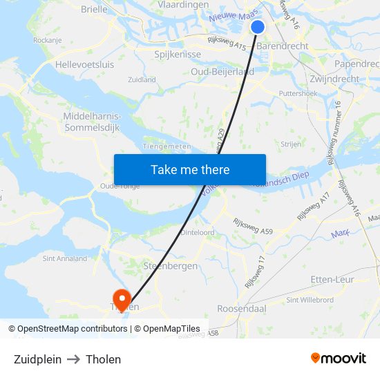 Zuidplein to Tholen map