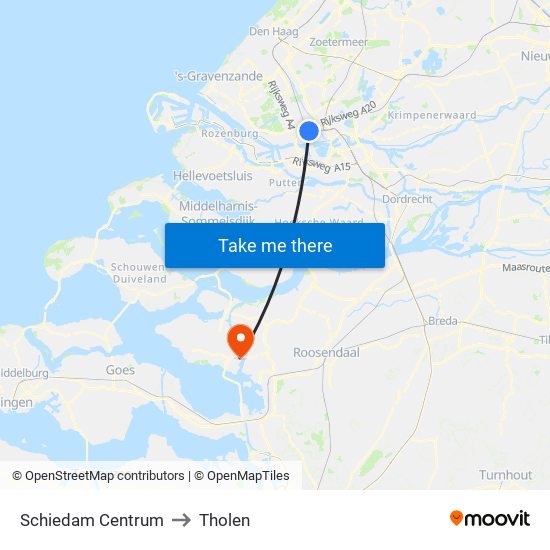Schiedam Centrum to Tholen map