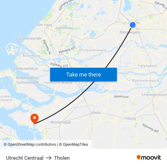 Utrecht Centraal to Tholen map