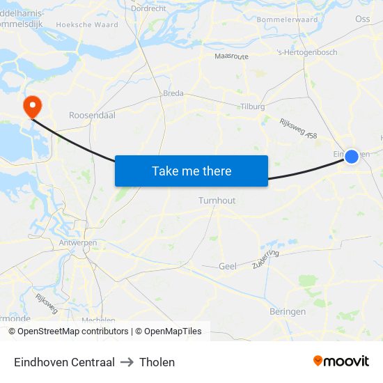 Eindhoven Centraal to Tholen map